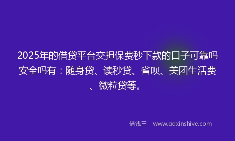 2025年的借贷平台交担保费秒下款的口子可靠吗安全吗有：随身贷、读秒贷、省呗、美团生活费、微粒贷等。