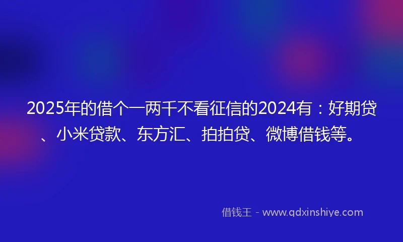 2025年的借个一两千不看征信的2024有：好期贷、小米贷款、东方汇、拍拍贷、微博借钱等。