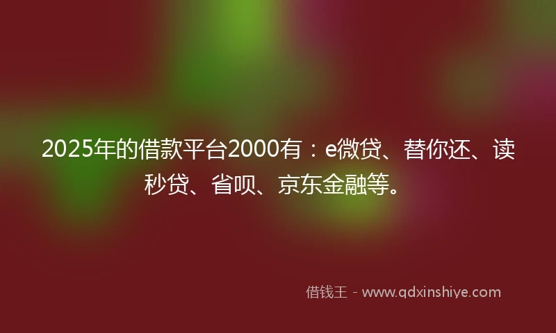 2025年的借款平台2000有:e微贷、替你还、读秒贷、省呗、京东金融等。