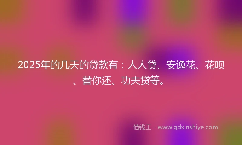2025年的几天的贷款有：人人贷、安逸花、花呗、替你还、功夫贷等。