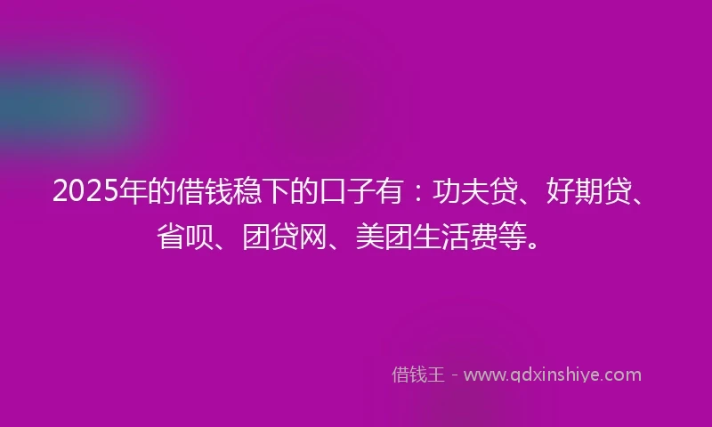 2025年的借钱稳下的口子有：功夫贷、好期贷、省呗、团贷网、美团生活费等。