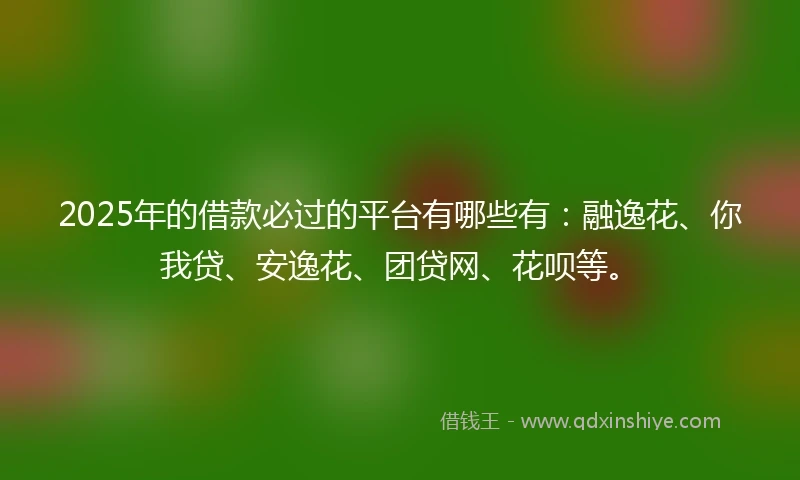 2025年的借款必过的平台有哪些有：融逸花、你我贷、安逸花、团贷网、花呗等。