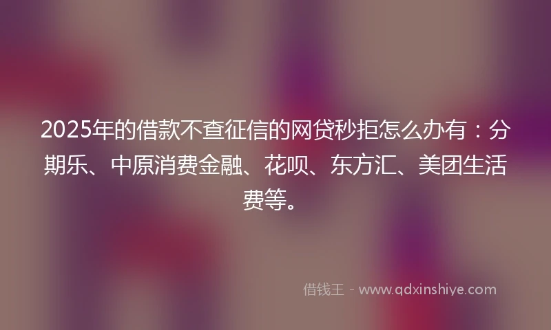 2025年的借款不查征信的网贷秒拒怎么办有：分期乐、中原消费金融、花呗、东方汇、美团生活费等。