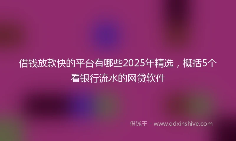 借钱放款快的平台有哪些2025年精选，概括5个看银行流水的网贷软件