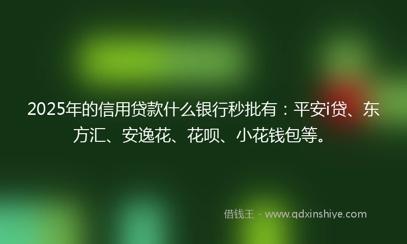 2025年的信用贷款什么银行秒批有：平安i贷、东方汇、安逸花、花呗、小花钱包等。