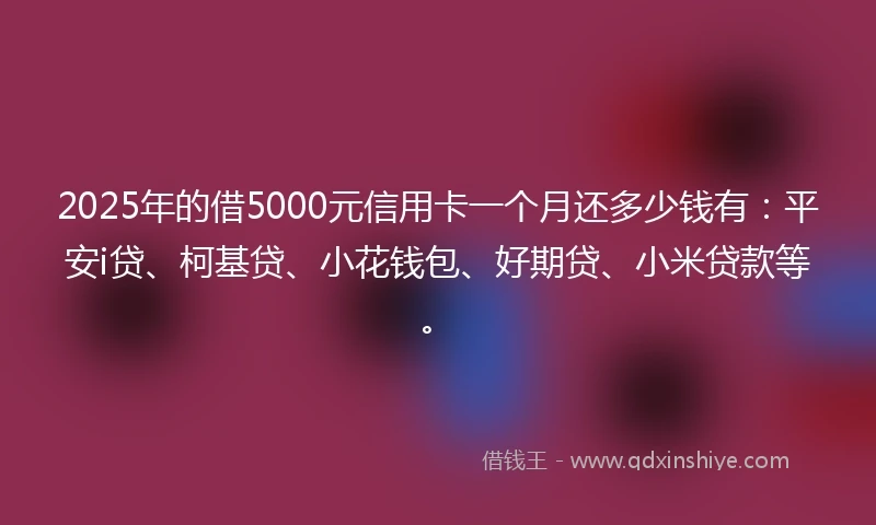 2025年的借5000元信用卡一个月还多少钱有：平安i贷、柯基贷、小花钱包、好期贷、小米贷款等。