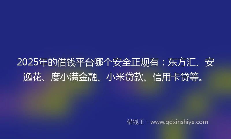 2025年的借钱平台哪个安全正规有：东方汇、安逸花、度小满金融、小米贷款、信用卡贷等。
