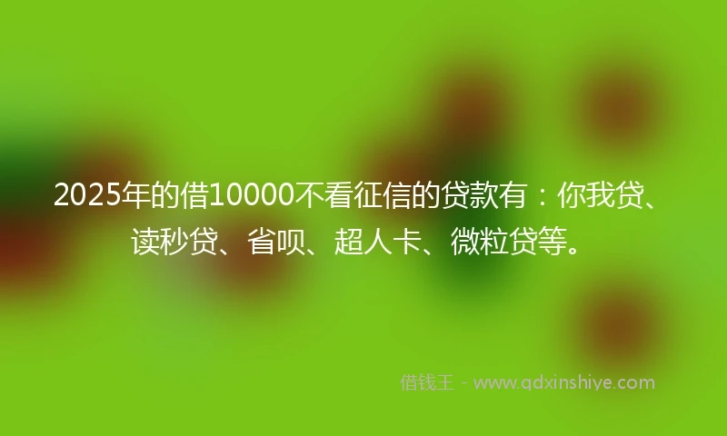 2025年的借10000不看征信的贷款有：你我贷、读秒贷、省呗、超人卡、微粒贷等。
