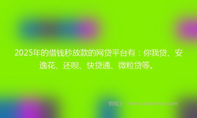 2025年的借钱秒放款的网贷平台有：你我贷、安逸花、还呗、快贷通、微粒贷等。