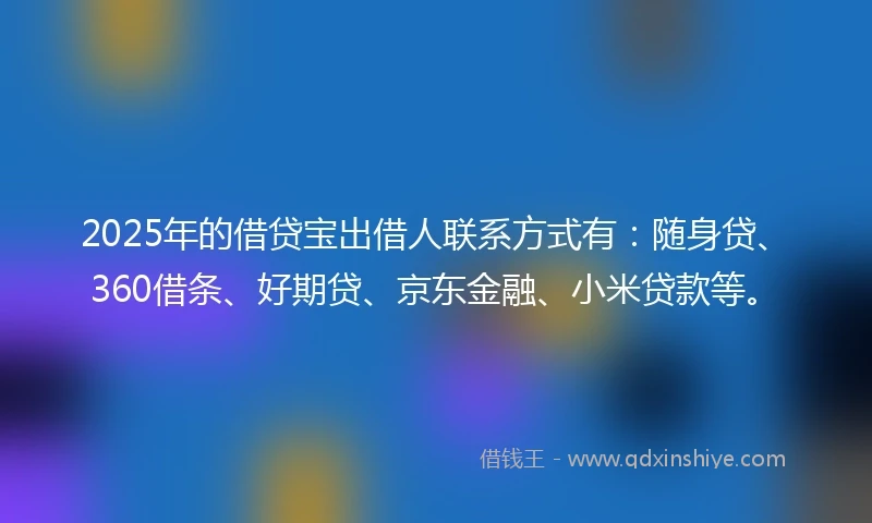 2025年的借贷宝出借人联系方式有：随身贷、360借条、好期贷、京东金融、小米贷款等。