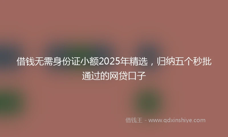 借钱无需身份证小额2025年精选，归纳五个秒批通过的网贷口子