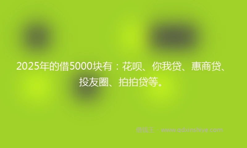2025年的借5000块有：花呗、你我贷、惠商贷、投友圈、拍拍贷等。