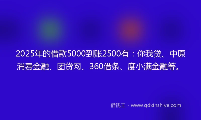 2025年的借款5000到账2500有：你我贷、中原消费金融、团贷网、360借条、度小满金融等。
