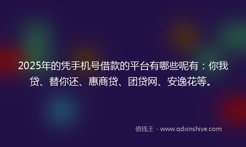 2025年的凭手机号借款的平台有哪些呢有：你我贷、替你还、惠商贷、团贷网、安逸花等。