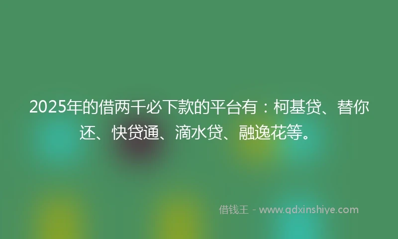 2025年的借两千必下款的平台有：柯基贷、替你还、快贷通、滴水贷、融逸花等。