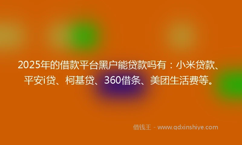 2025年的借款平台黑户能贷款吗有：小米贷款、平安i贷、柯基贷、360借条、美团生活费等。