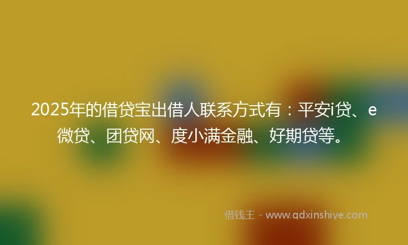 2025年的借贷宝出借人联系方式有：平安i贷、e微贷、团贷网、度小满金融、好期贷等。