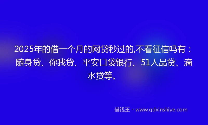 2025年的借一个月的网贷秒过的,不看征信吗有：随身贷、你我贷、平安口袋银行、51人品贷、滴水贷等。