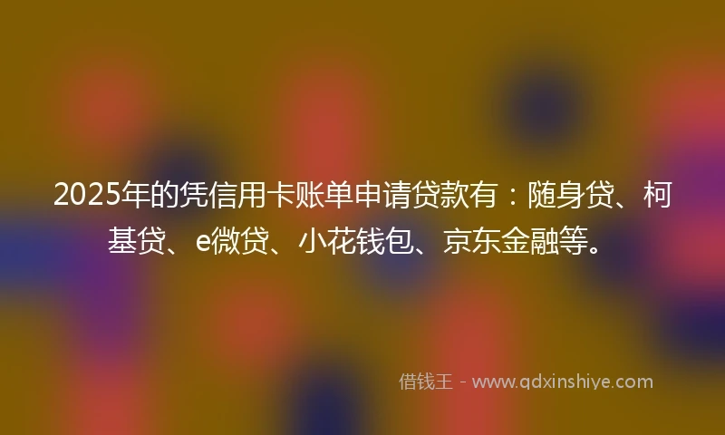 2025年的凭信用卡账单申请贷款有：随身贷、柯基贷、e微贷、小花钱包、京东金融等。