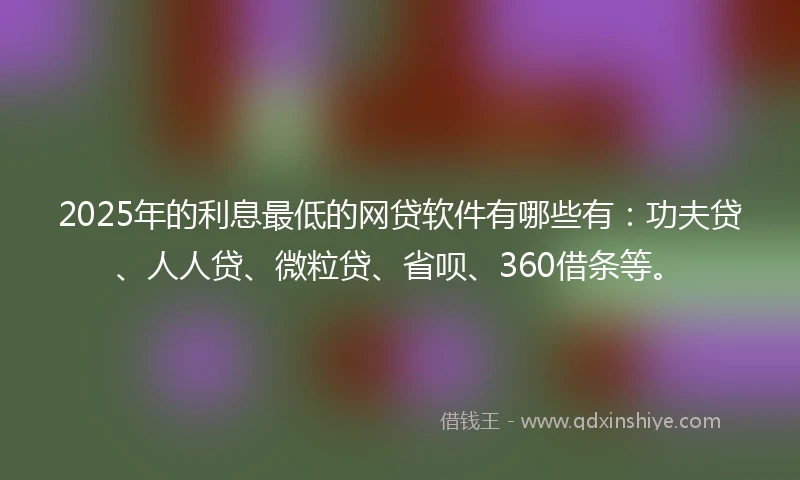 2025年的利息最低的网贷软件有哪些有：功夫贷、人人贷、微粒贷、省呗、360借条等。