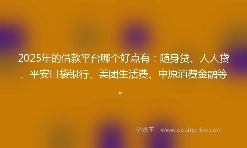 2025年的借款平台哪个好点有：随身贷、人人贷、平安口袋银行、美团生活费、中原消费金融等。