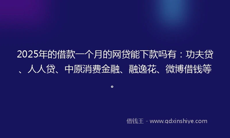 2025年的借款一个月的网贷能下款吗有：功夫贷、人人贷、中原消费金融、融逸花、微博借钱等。