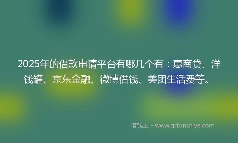 2025年的借款申请平台有哪几个有：惠商贷、洋钱罐、京东金融、微博借钱、美团生活费等。