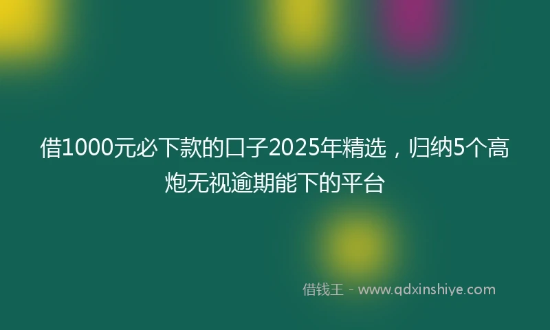 借1000元必下款的口子2025年精选，归纳5个高炮无视逾期能下的平台