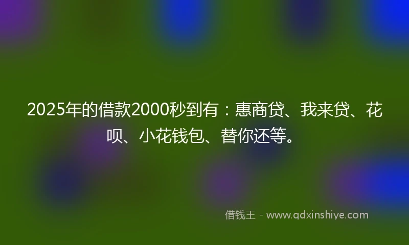 2025年的借款2000秒到有：惠商贷、我来贷、花呗、小花钱包、替你还等。