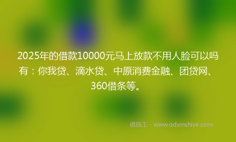 2025年的借款10000元马上放款不用人脸可以吗有：你我贷、滴水贷、中原消费金融、团贷网、360借条等。