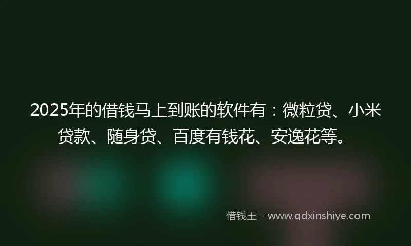 2025年的借钱马上到账的软件有：微粒贷、小米贷款、随身贷、百度有钱花、安逸花等。