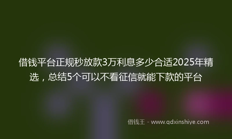 借钱平台正规秒放款3万利息多少合适2025年精选，总结5个可以不看征信就能下款的平台