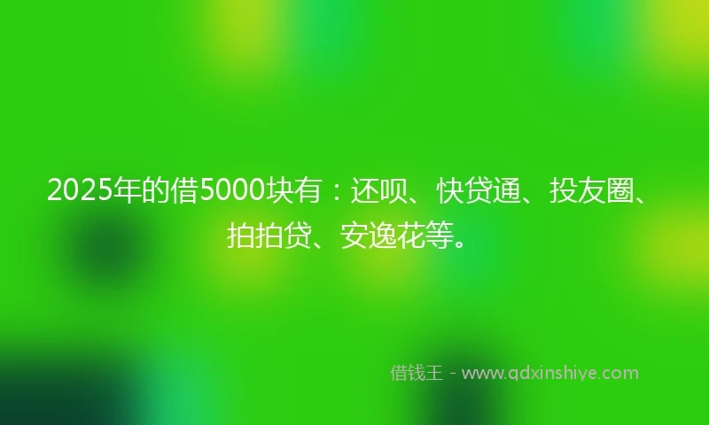 2025年的借5000块有:还呗、快贷通、投友圈、拍拍贷、安逸花等。