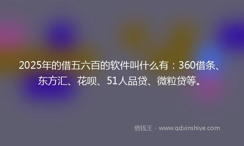 2025年的借五六百的软件叫什么有：360借条、东方汇、花呗、51人品贷、微粒贷等。