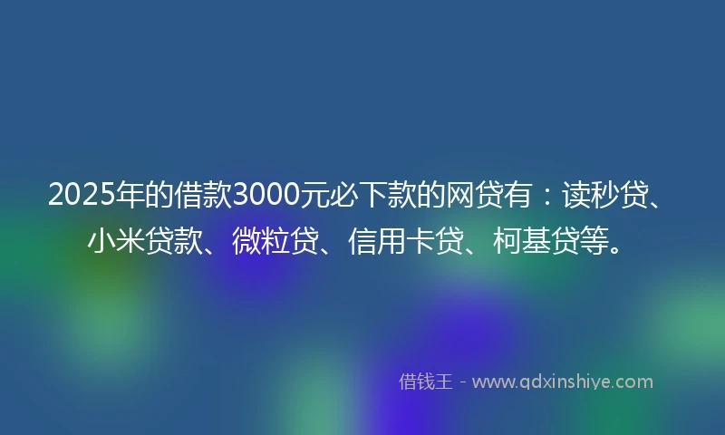 2025年的借款3000元必下款的网贷有：读秒贷、小米贷款、微粒贷、信用卡贷、柯基贷等。