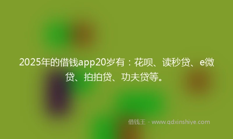 2025年的借钱app20岁有：花呗、读秒贷、e微贷、拍拍贷、功夫贷等。