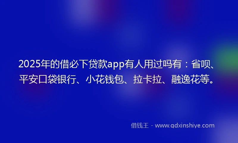 2025年的借必下贷款app有人用过吗有：省呗、平安口袋银行、小花钱包、拉卡拉、融逸花等。