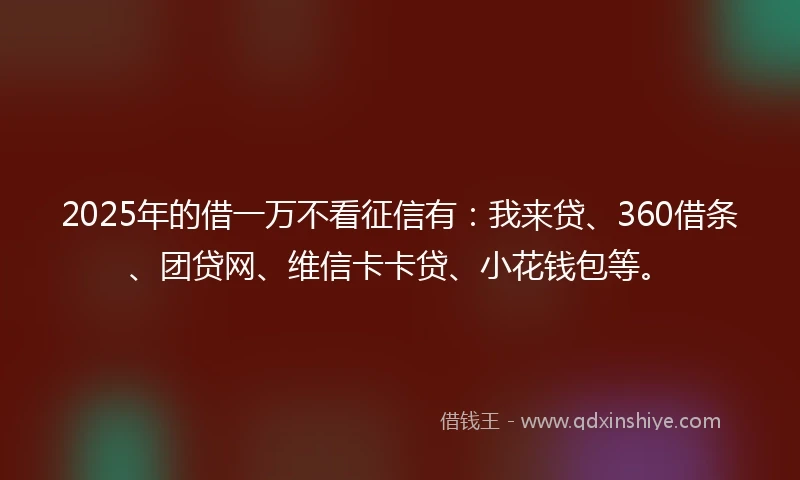2025年的借一万不看征信有：我来贷、360借条、团贷网、维信卡卡贷、小花钱包等。
