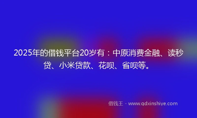2025年的借钱平台20岁有：中原消费金融、读秒贷、小米贷款、花呗、省呗等。