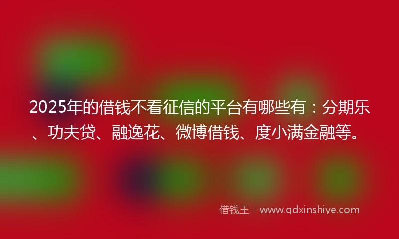 2025年的借钱不看征信的平台有哪些有：分期乐、功夫贷、融逸花、微博借钱、度小满金融等。