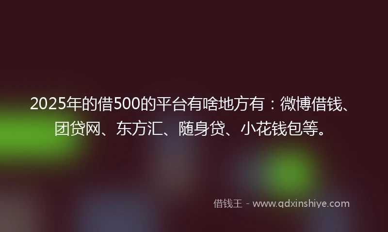 2025年的借500的平台有啥地方有：微博借钱、团贷网、东方汇、随身贷、小花钱包等。