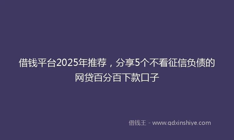 借钱平台2025年推荐，分享5个不看征信负债的网贷百分百下款口子