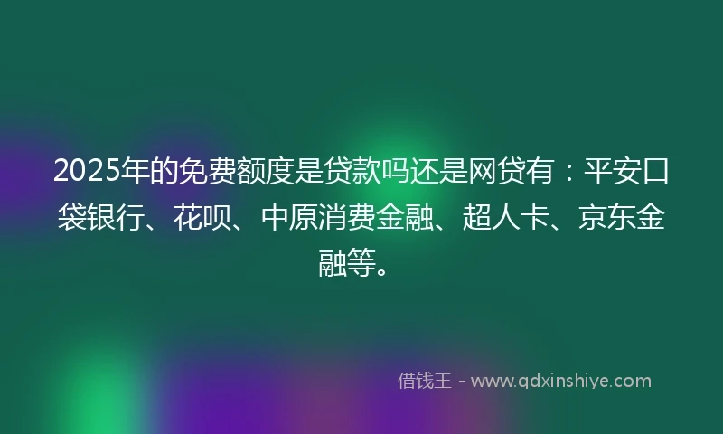 2025年的免费额度是贷款吗还是网贷有：平安口袋银行、花呗、中原消费金融、超人卡、京东金融等。