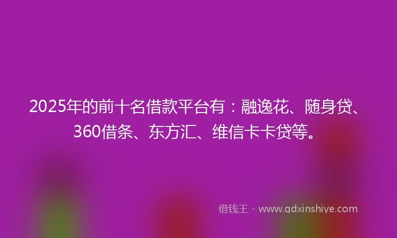 2025年的前十名借款平台有：融逸花、随身贷、360借条、东方汇、维信卡卡贷等。