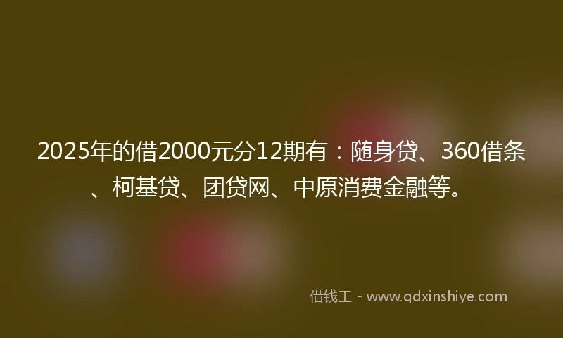 2025年的借2000元分12期有：随身贷、360借条、柯基贷、团贷网、中原消费金融等。