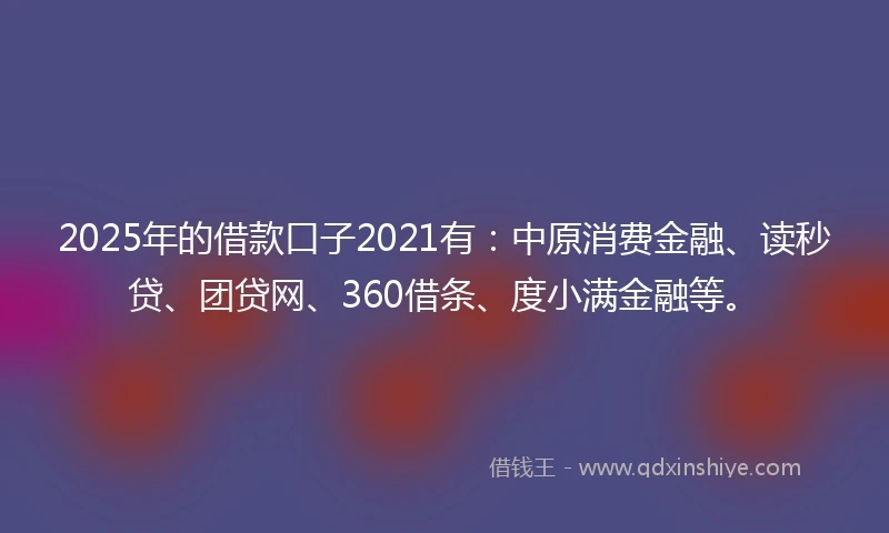 2025年的借款口子2021有：中原消费金融、读秒贷、团贷网、360借条、度小满金融等。