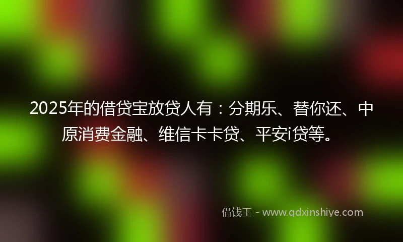 2025年的借贷宝放贷人有：分期乐、替你还、中原消费金融、维信卡卡贷、平安i贷等。