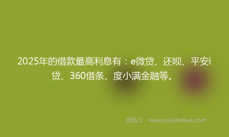 2025年的借款最高利息有：e微贷、还呗、平安i贷、360借条、度小满金融等。