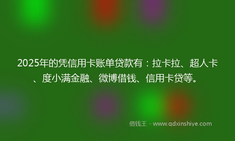 2025年的凭信用卡账单贷款有：拉卡拉、超人卡、度小满金融、微博借钱、信用卡贷等。