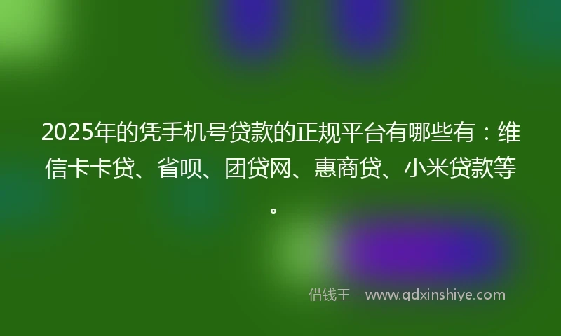 2025年的凭手机号贷款的正规平台有哪些有：维信卡卡贷、省呗、团贷网、惠商贷、小米贷款等。